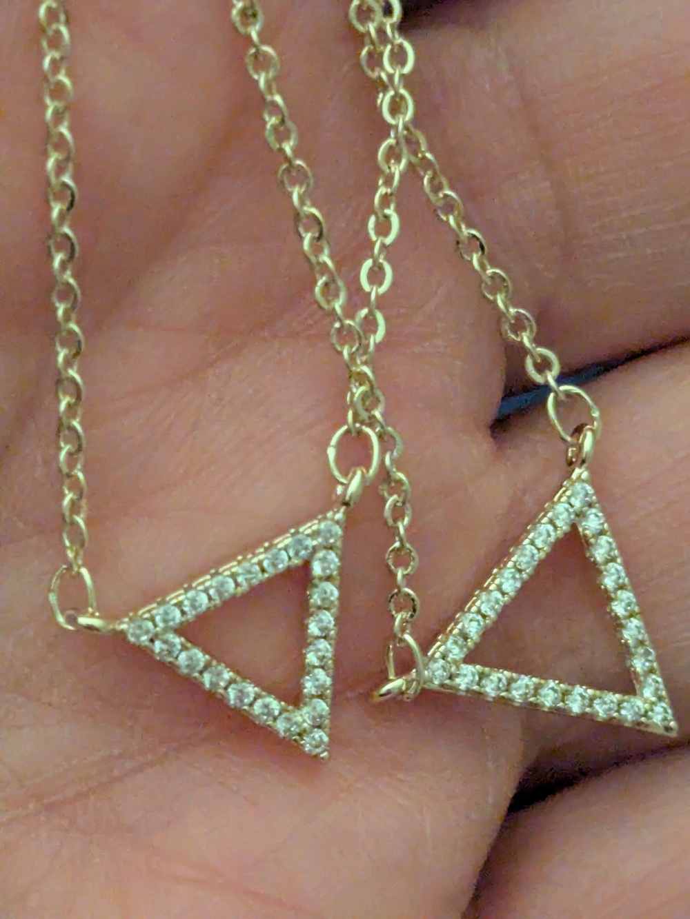 Delicate Gold Triangle Pendant Necklace with Clear Stones - Women Jewelry